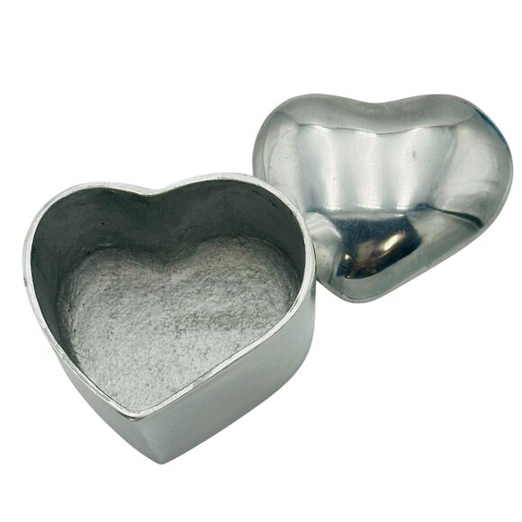 Trinket Box Shiny Heart Shaped Chrome Metal Lid Keepsake Storage - Picture 2 of 6